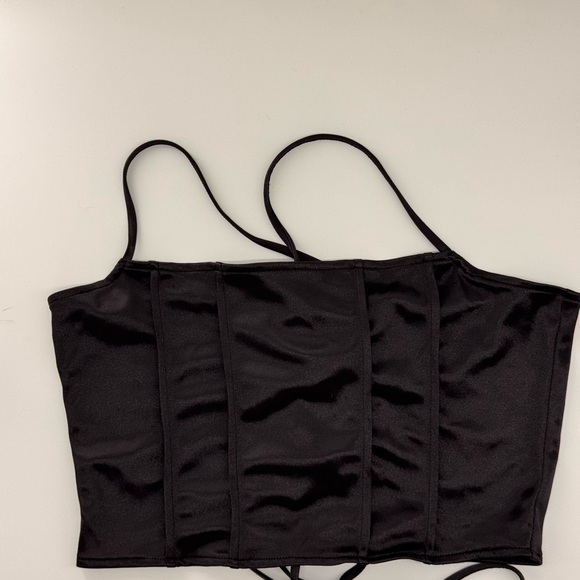 Divided Charcoal Satin Lace-Up Top - Picture 1 of 4